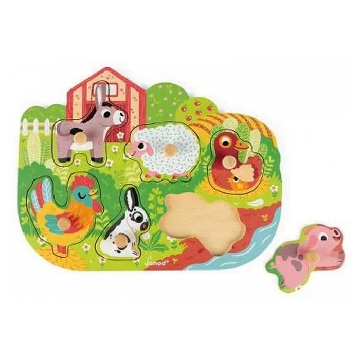 Puzzle Encastrement 6 pièces - JANOD - Happy Farm - Enfant - Beige - A partir de 18 mois-0