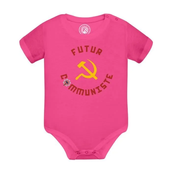 Body Bébé Manche Courte Rose Futur Communiste Politique Humour-0