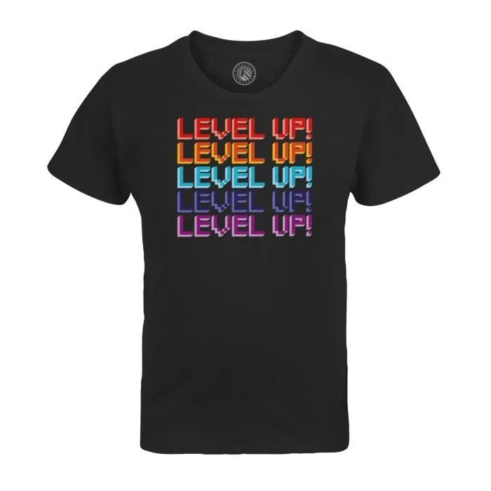 T-shirt Enfant Noir Level Up! Jeux Video Game Retro Gaming Pixel 8 Bits Anniversaire-0