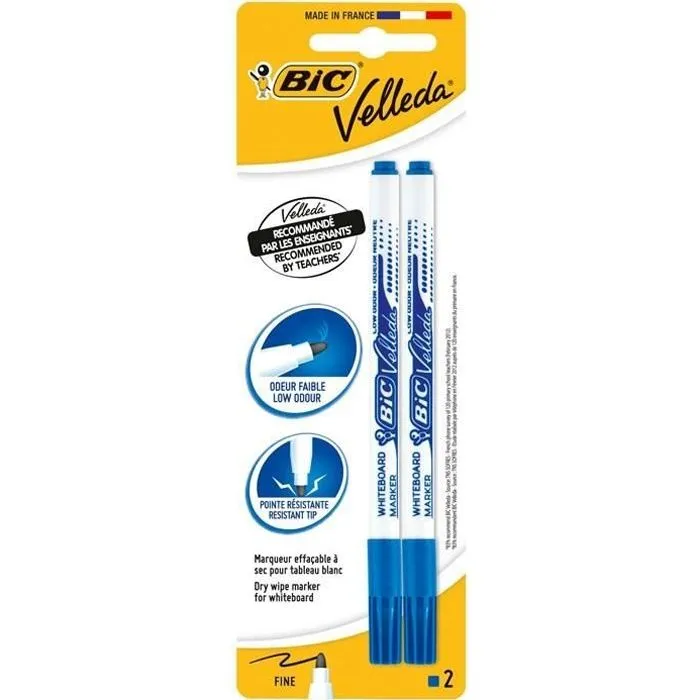 BIC® - Feutre effaçable à sec bleu Velleda® 1721 - Fin x2-0