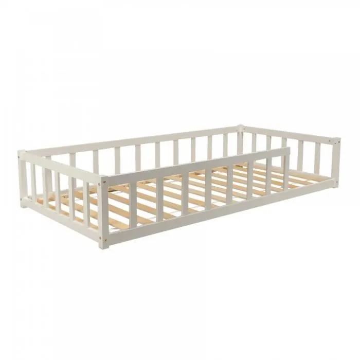 Lit Nino 90x190 + 1 sommier + barrière /Blanc-1