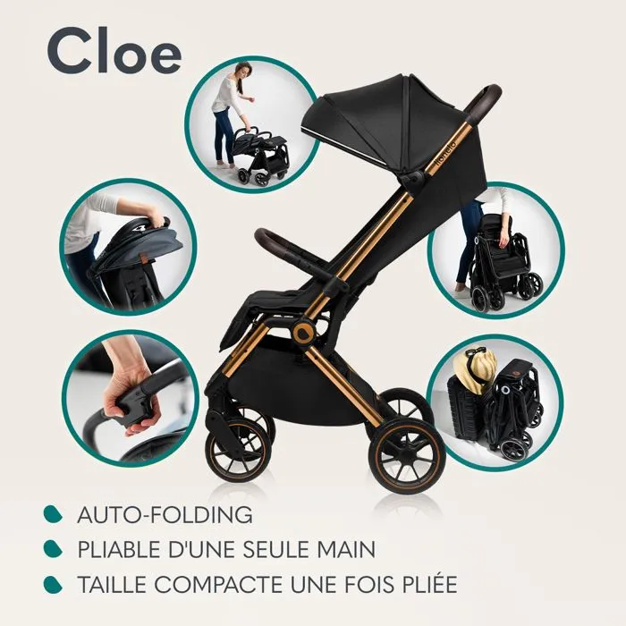 Poussette bébé compacte LIONELO Cloe - Jusqu'à 22 Kg - Système légère & pliable - Grandes Roues - Marron-1