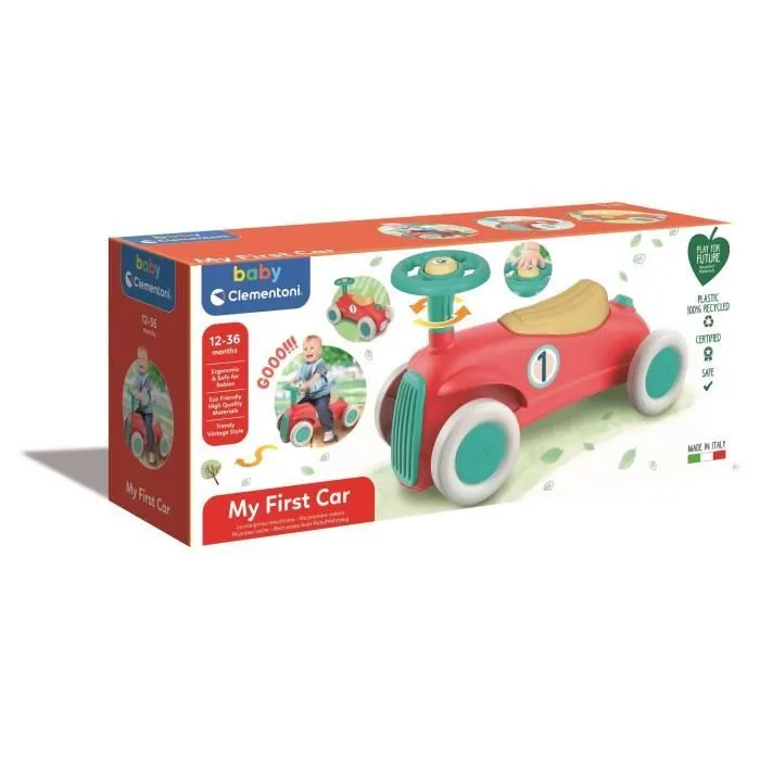 Porteur Baby Clementoni - Ma première voiture - 100% recyclé - Roues directrices et klaxon-2