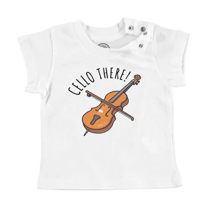 T-shirt Bébé Manche Courte Blanc Cello There Violoncelle Musique Musicien Instrument-0