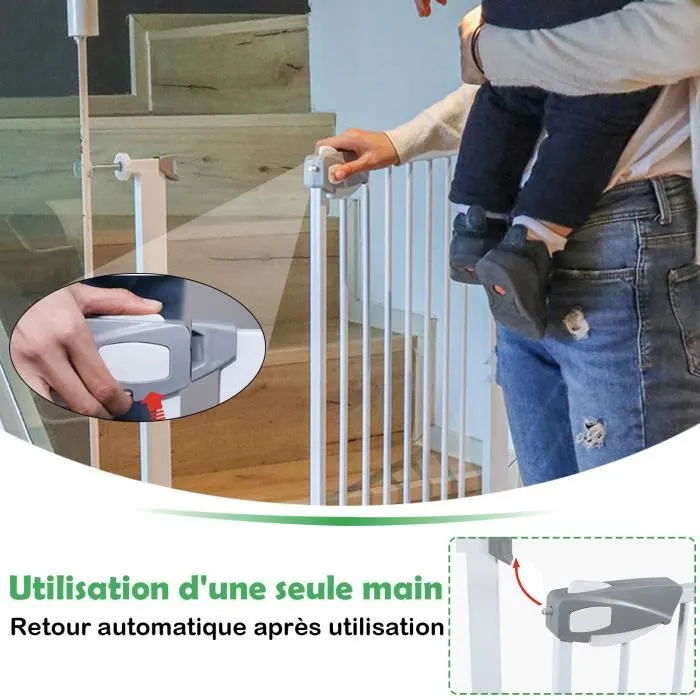 Barrière d'escalier LZQ - Sécurité enfant - Métal - Blanc-3