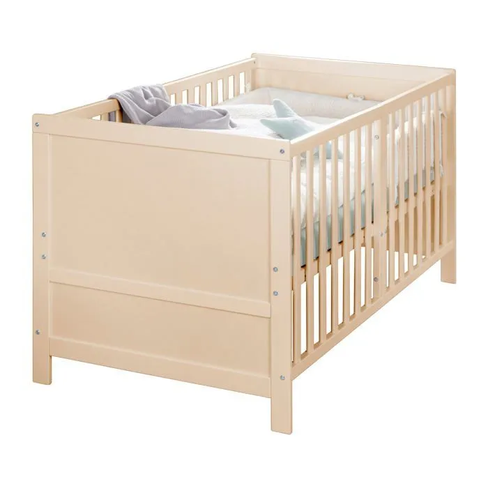 Lit Bébé Évolutif ROBA EASY SLEEP 70 x 140 cm + Matelas Roulé + Kit de Transformation - Réglable en Hauteur - Bois Naturel-5