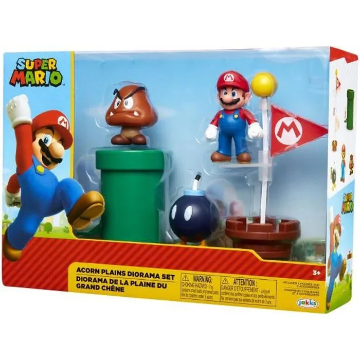 Coffret de 5 figurines MARIOBROS Thème Plaine du Grand Chêne - Mario, Goomba, bombe, drapeau inclus-0