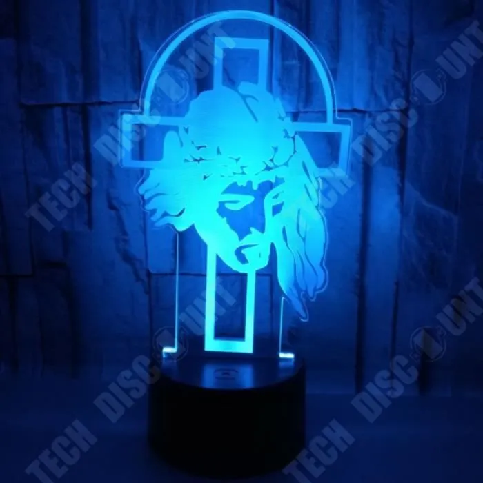 TD® Nouveau Jésus Croix 3D Night Lights Lumières Colorées Touch Thanksgiving Cadeaux 3D Illusion Petite Lampe De Table-1