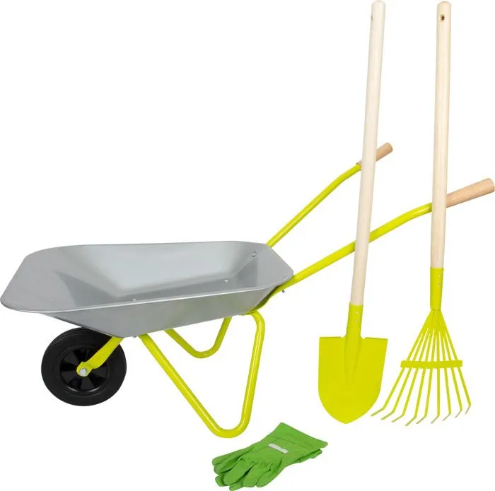 jouet pour enfant Brouette en métal avec outils de jardin-1