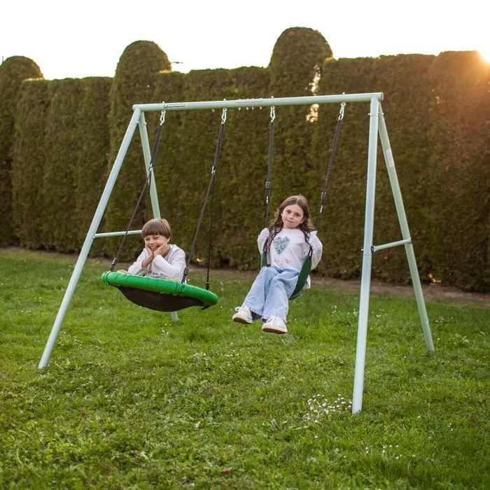 Balançoire Enfants - HyperMotion - Double - Hauteur Réglable - Charge Jusqu'à 200kg - Métal-1