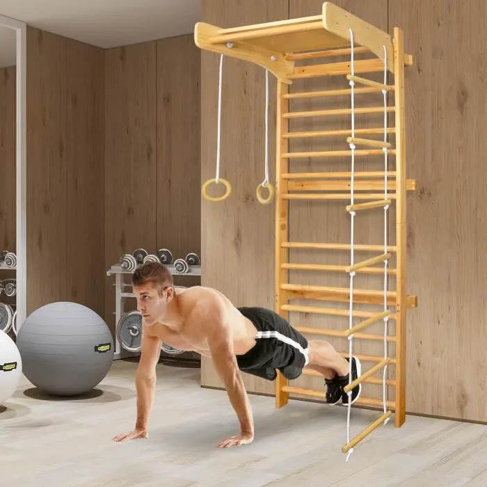 Structure d'escalade - UISEBRT - en bois avec échelle, trépied amovible et anneaux de gymnastique-3