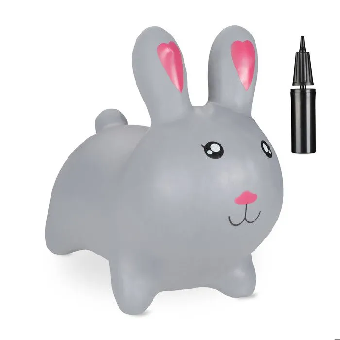 Relaxdays Animal sauteur, jouet en forme de lapin, pompe à air incluse, charge max. 50 kg, sans BPA, pour enfants, gris-0