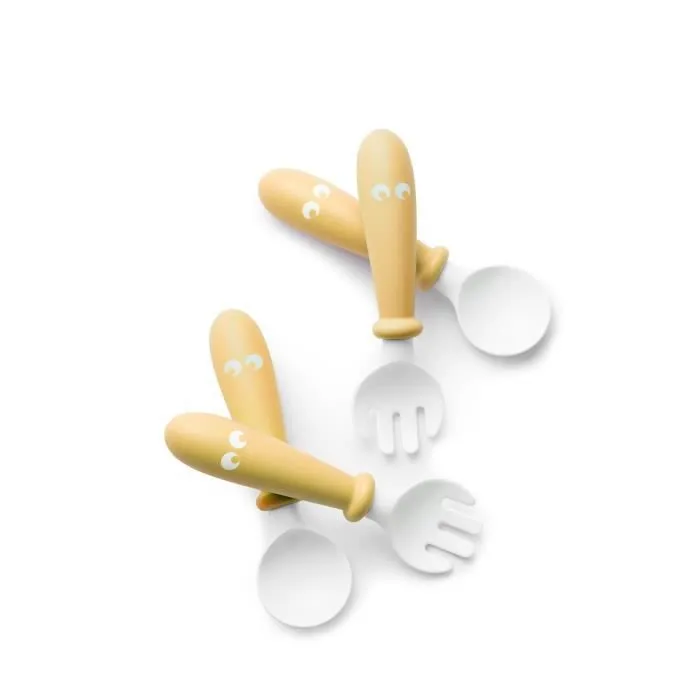 Couverts pour bébé - BABYBJORN - Cuillère et Fourchette - Jaune - Plastique - 4 mois - Mixte - Bébé-0