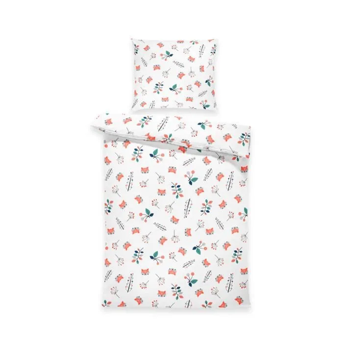 Parure de lit bébé enfant 90x120 cm - Housse de couette et taie d'oreiller en coton Renard - TOTSY BABY-1
