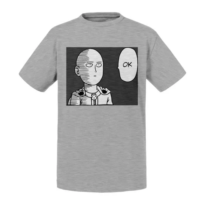 T-shirt Enfant Gris One punch man OK Saitama Manga Anime Chauve-0
