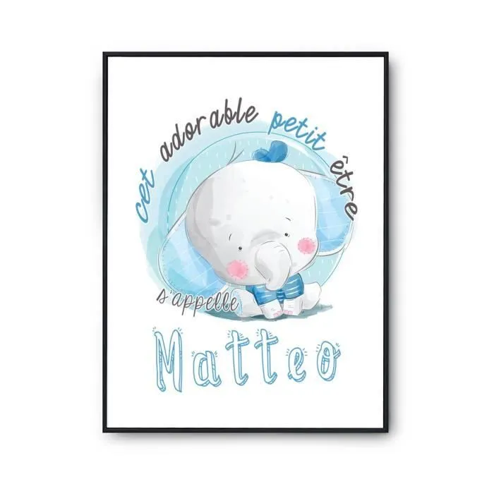 Affiche bébé prénom Matteo - Marque - Modèle - Décoration murale - Intérieur - Qualité Premium-0
