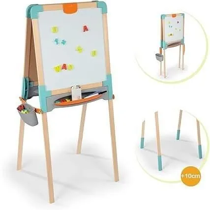 Smoby - Tableau en bois double face - Ardoise craie et Blanche magnétique - Pliable et hauteur ajustable - 80 accessoires - Dés 3ans-1