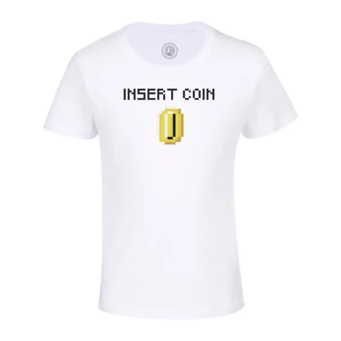 T-shirt Enfant Blanc Insert Coin Pixel Art Retro Arcade Jeux Vidéo 8 bits-0