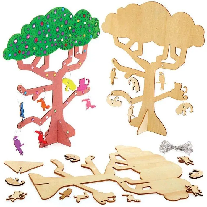 Baker ross - FC917 - Arbre en Bois motif Animaux de la Jungle - Lot de 2, Loisirs Creatifs pour les Enfants ()-0