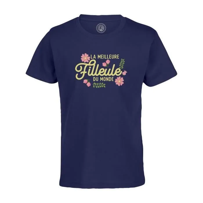 T-shirt Enfant Bleu La Meilleure Filleule du Monde Marraine Famille-0