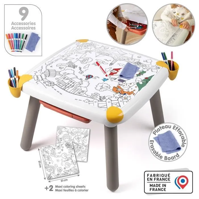 Smoby - Table enfant Créative - Feutre effacable pour la table + 2 grandes feuilles de coloriage - 3 rangements - Dès 3 ans-0