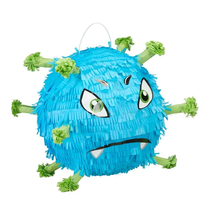 Relaxdays Piñata en forme de virus rigolo, à suspendre, remplissable, pour fille et garçon, anniversaire, bleu et vert-0