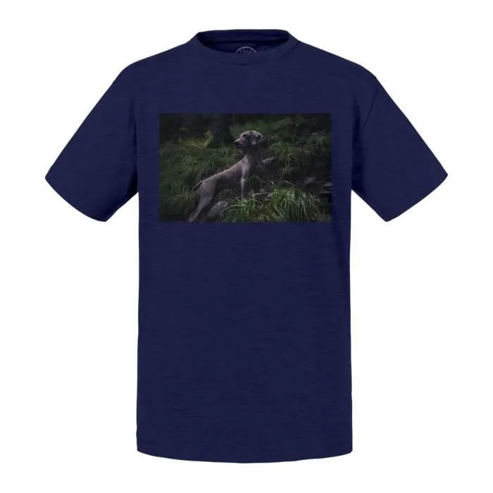 T-shirt Enfant Noir Braque De Weimar Gros Chien Gris Magnifique Photo Exterieur-0