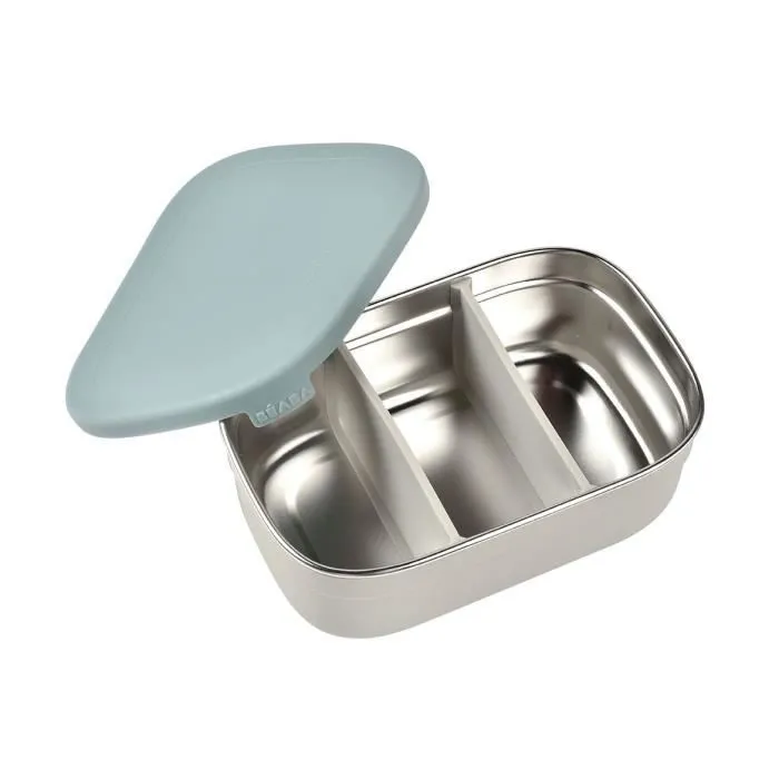 BEABA, Boîte repas enfant en inox, couvercle en silicone et housse de protection, Gris velours et bleu-5