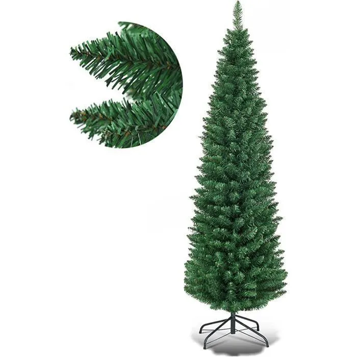 COSTWAY Sapin de Noël Artificiel 180 cm 400 Branches Support en Métal Solide Aiguilles en PVC Décoration de Fêtes Vert Naturel-0