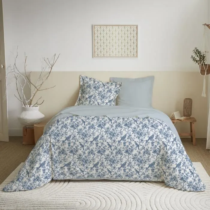 Parure de draps 4 pièces pour lit 140 x 190 cm Bérengère bleu-1