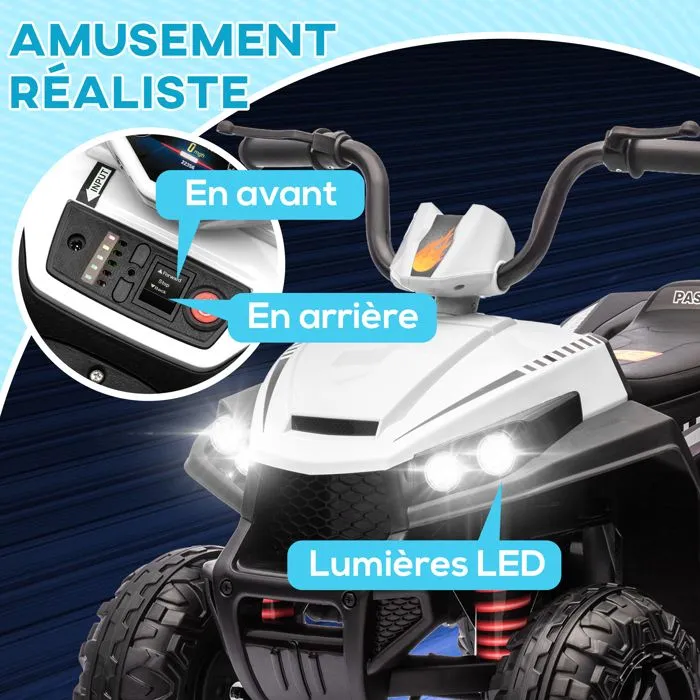 Quad électrique enfant - AIYAPLAY - 12 V - 2 moteurs - vitesse 5 km/h - marche avant et arrière - pour enfants 37-60 mois - blanc-5
