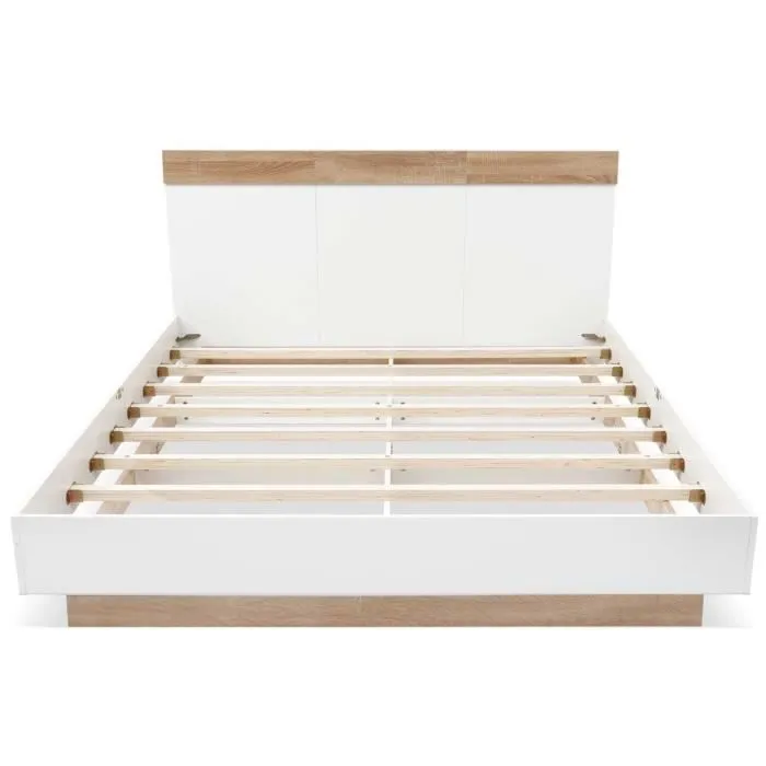ModernLuxe Lit adulte 180x200cm - cadre en bois - sommier à lattes - style scandinave - chêne + blanc-2