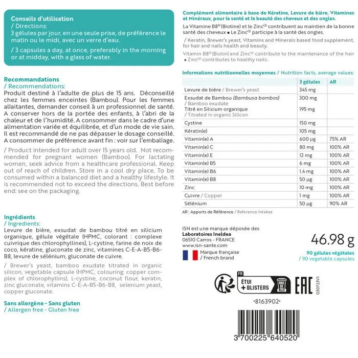ISN Keraforce - Complément alimentaire à base de Kératine, Levure de bière, Vitamines - Nourrit les cheveux et les ongles Cure 30j-1