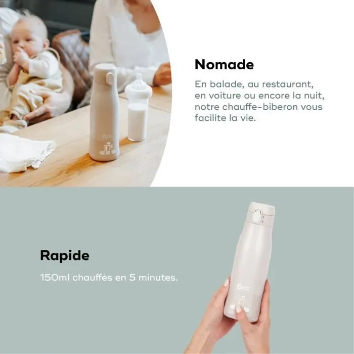 Chauffe-biberon nomade Moov & Feed - BABYMOOV - 340ml - minéral beige - Réglage température - Maintien chaud-3