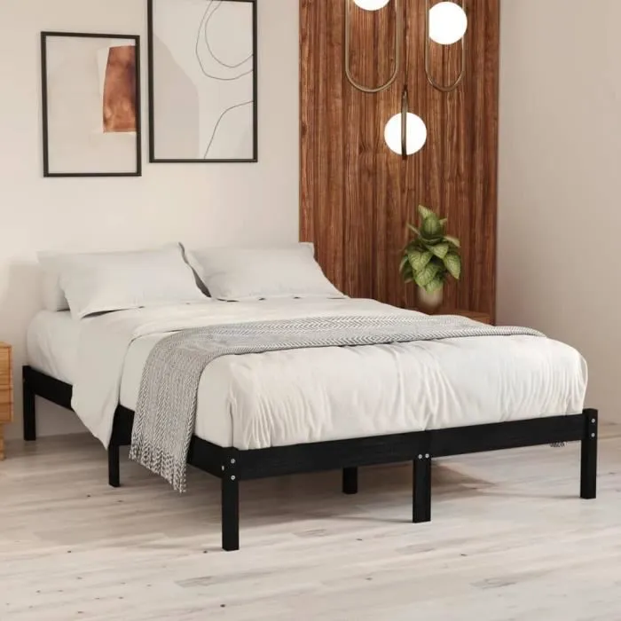 vidaXL Cadre de lit Noir Bois massif 135x190 cm Double 809996-0
