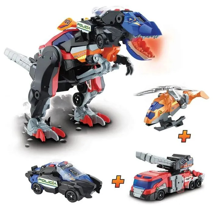 Jouet 4 en 1 Mega T-Rex - VTech - Véhicules de Secours - Effets Sonores - LED - 3 Ans et Plus-0