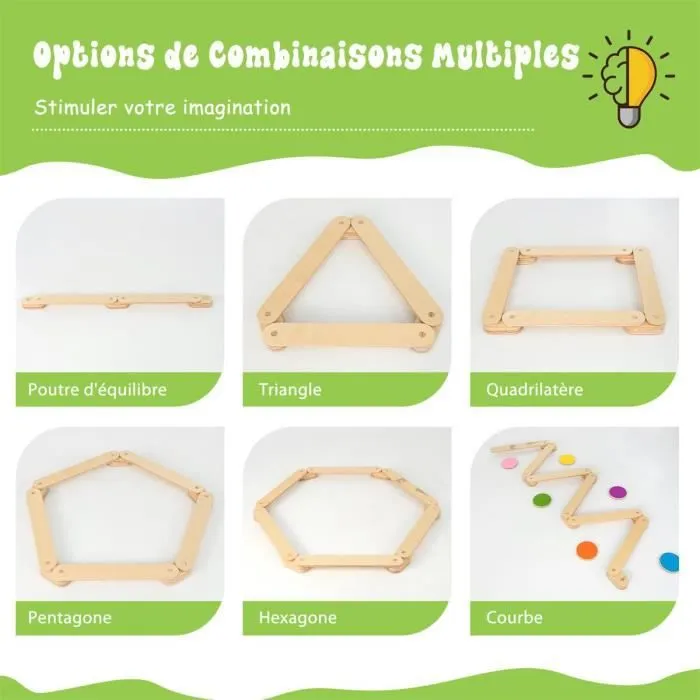 COSTWAY Parcours de Motricité Jeux Exterieur Enfants en Bois 12 Pièces Montessori 6 Poutres d'Equilibre et 6 Marches Combinable-1