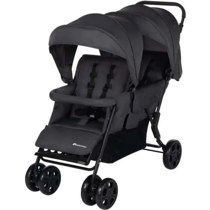 BEBECONFORT Poussette double Teamy, pour enfants d'âges rapprochés, dès la naissance, 4 roues, Mineral Graphite-0