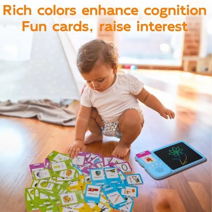 Cartes Flash parlantes - 510 mots Jeux d'apprentissage creatifs pour enfants, tablette d'écriture dessin LCD(bleu)-3