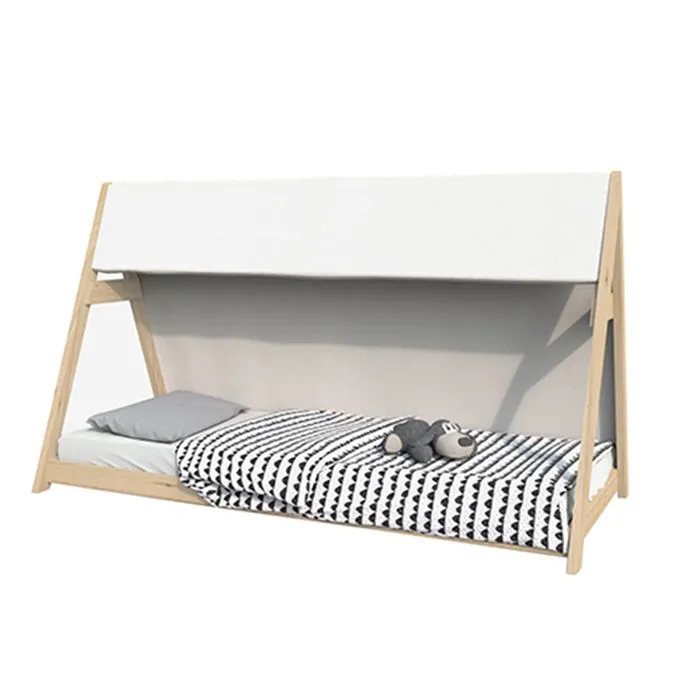 Lit cabane Tipi 70x140 cm avec sommier et toile - Naturel-1