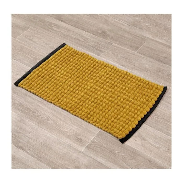 Tapis de salle de bain Bicolore Ocre et Noir en Polycoton 45 x 75 cm - TENDANCE-1