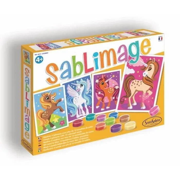 Jeu créatif - SENTOSPHERE - Sablimage licornes - Pour enfant de 4 ans - Tableaux sans se salir-0