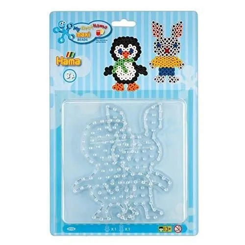 HAMA - Blister 2 plaques pingouin et lapin pour perles à repasser taille MAXI - Jouet créatif pour enfant-0