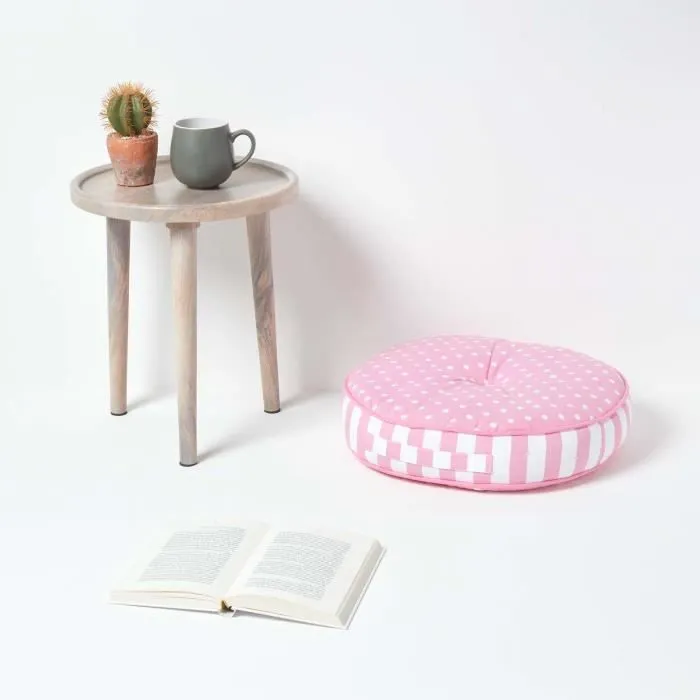 Coussin de sol - Homescapes - Rond - Ø 43 cm - Rose - Pois-1