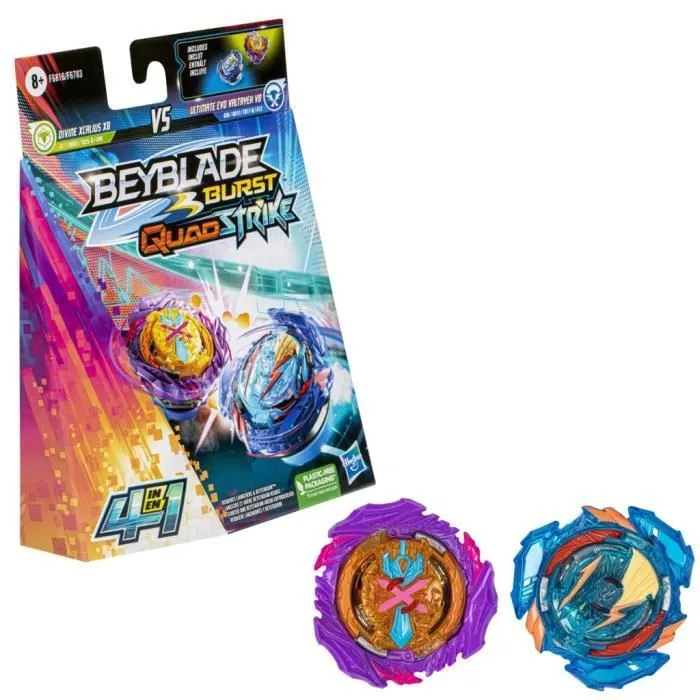 Beyblade Dual Pack, 2 toupies de compétition Ultimate Evo Valtryek V8 et Divine Xcalius X8, dès 8 ans, Burst QuadStrike-0
