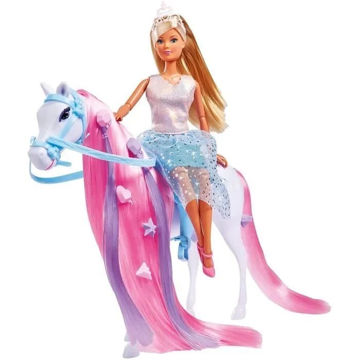 Simba - Steffi Love Princesse et Cheval - Poupée Mannequin 29cm - Robe + Tiare - Accessoires de Coiffure inclu-0