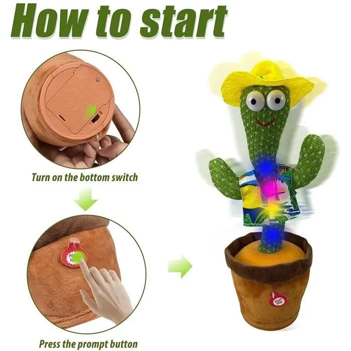 Dancing Cactus, Jouet Électronique en Peluche Qui Répète Ce Que Vous Dites Et Chante, Cactus Qui Chante Et Danse-3