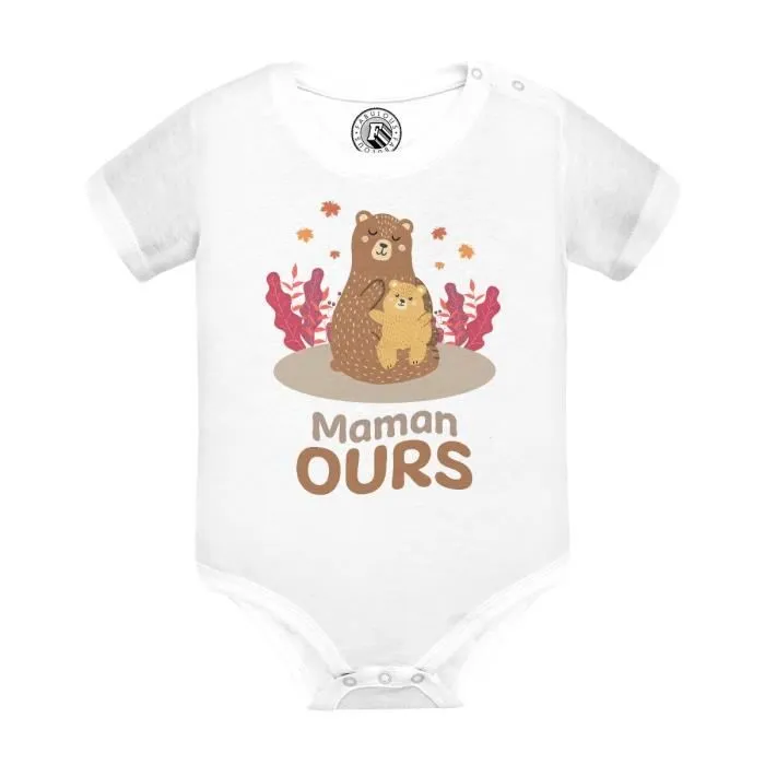 Body Bébé Manche Courte Blanc Maman Ours Dessin Illustration Ourson-0