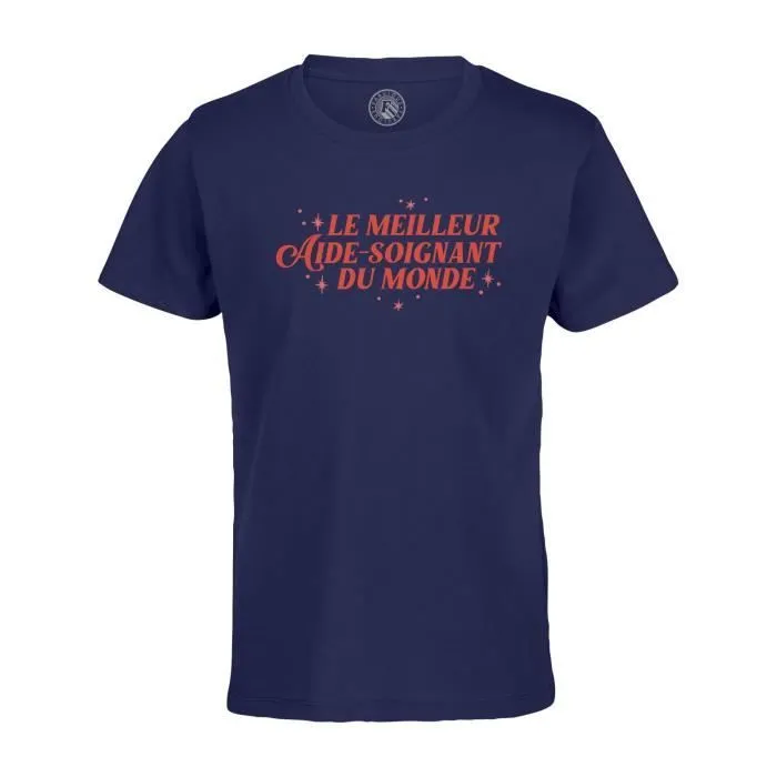 T-shirt Enfant Bleu Le Meilleur Aide Soignant du Monde Medical Para medical Maison de Retraite-0