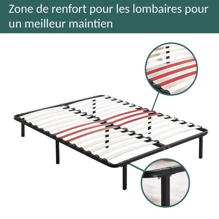 Sommier - Sampur - 90x190cm - Lattes en bois - Pieds inclus - Confort optimal-1